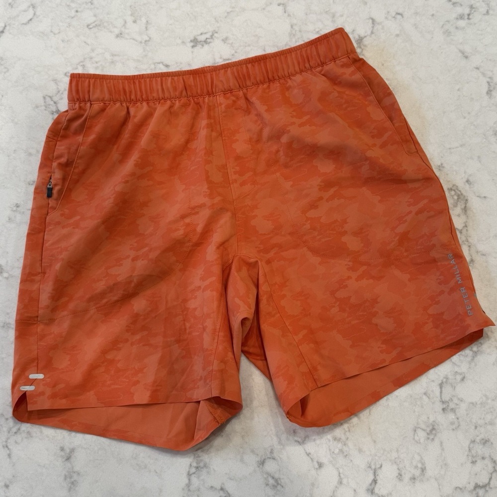 Peter Millar Swift Camo Performance Shorts Orange Men's Small